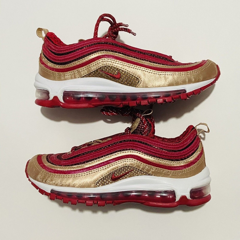 NIKE AIR MAX 97 QS NOBLE RED GOLD BLUR GS 5Y Women's 6.5 BQ4429-600